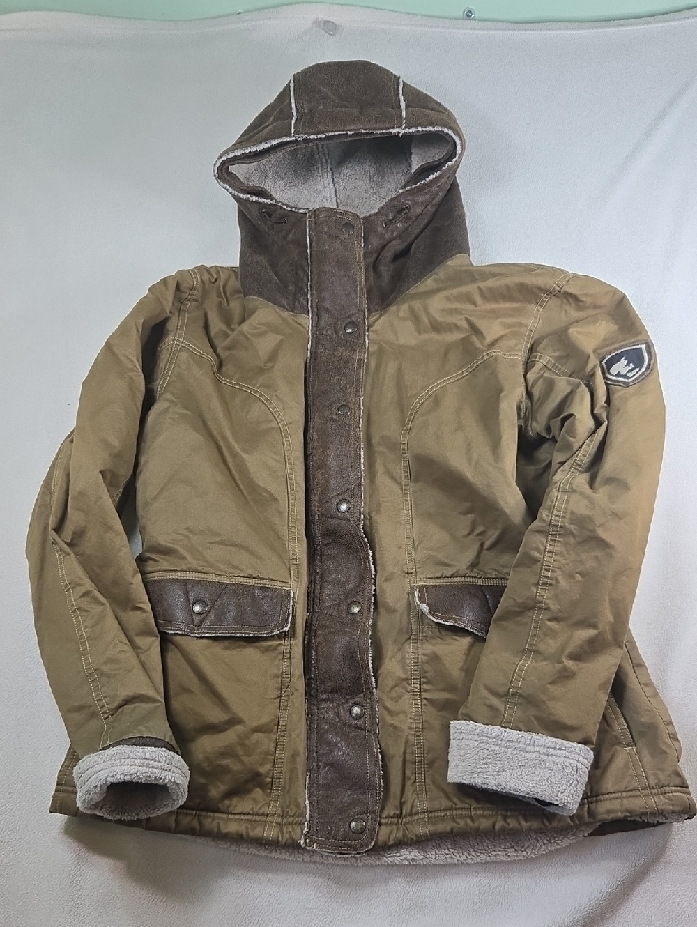 Ladies Kuhl Olive Brown Hooded Winter Jacket with Sherpa Lining